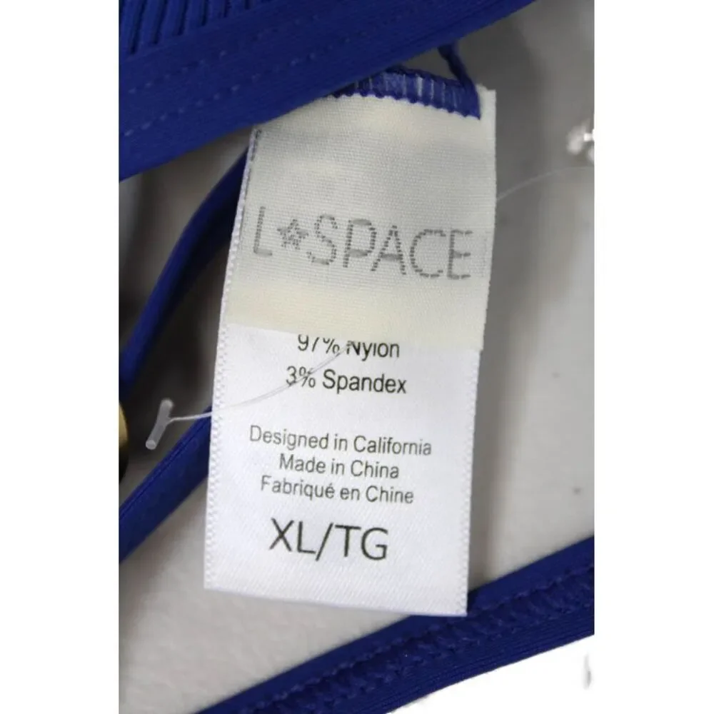 L Space Womens Spaghetti Strap Ribbed Knit Millie Bikini Top Indigo Size XL